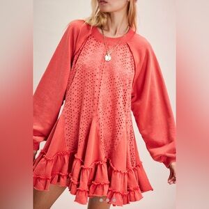 Free People Coral Eyelet Tunic